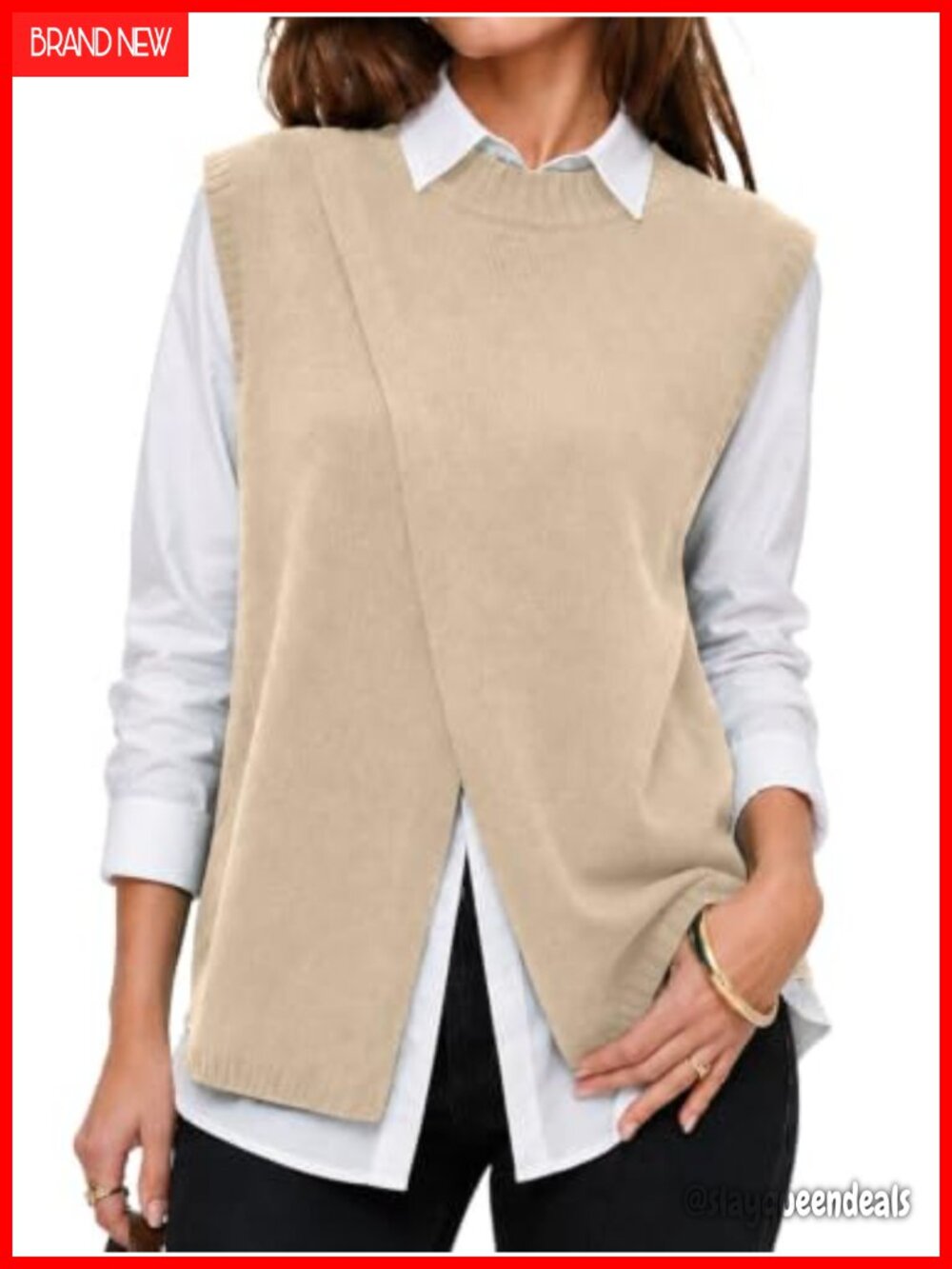 Sleeveless Knit Sweater Vest Mock Neck Long Business Casual Layering